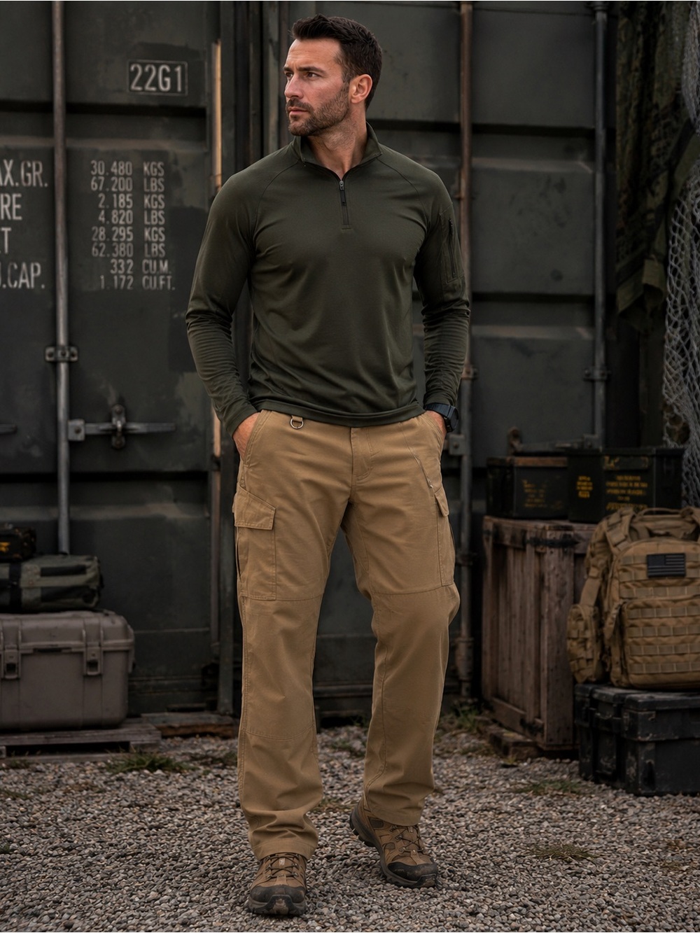 CQR Tactical Cargo Pants Ripstop Khaki Elastic Waist Utility